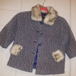 Blue Jacket Top quilted lined with white Fur trimming